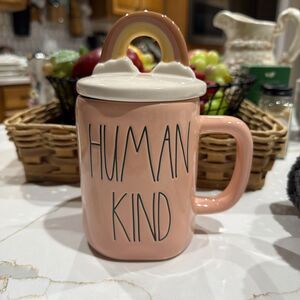 New Rae Dunn By Magenta Human Kind Rainbow Mug In Blush with lid 2 piece set
